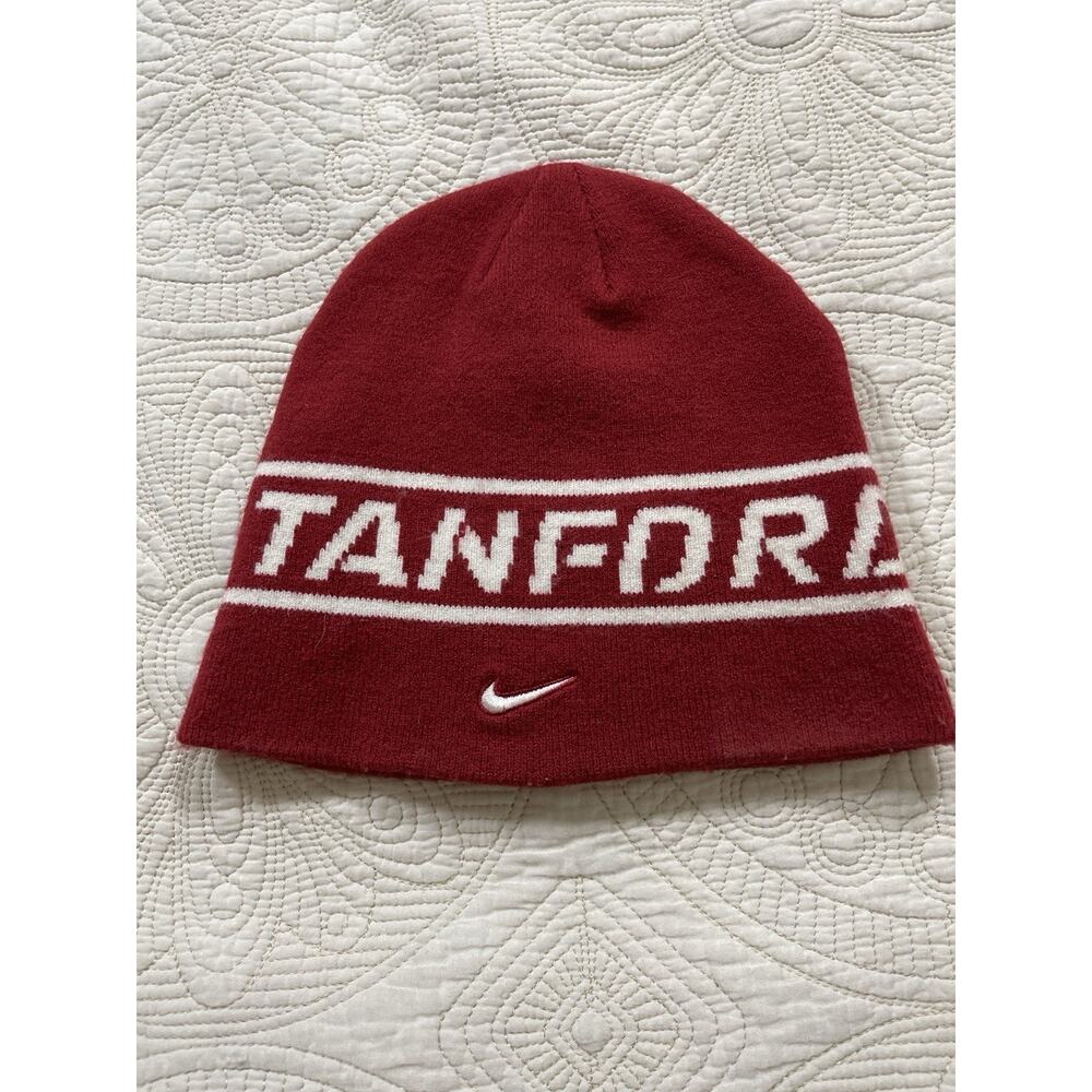 Nike Stanford Cardinal Beanie Hat Red White Swoosh Knit One Size
